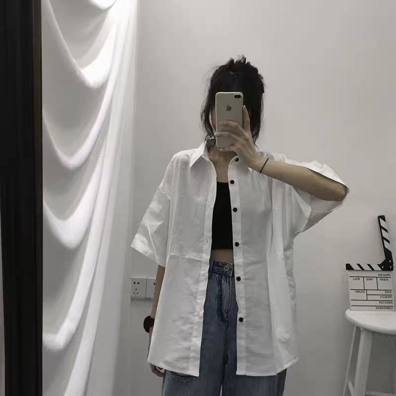 Blusas de manga tres cuartos para mujer, ropa de verano, color sólido, Ulzzang, prendas de vestir negras, Tops que combinan con todo, Ins Retro, estudiantes de