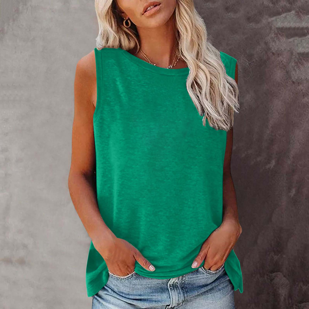 Seeyoushy sommer trendy ærmeløs t-shirt til kvinder ensfarvet dametop med rund hals og ærmeløs ærmeløs vest