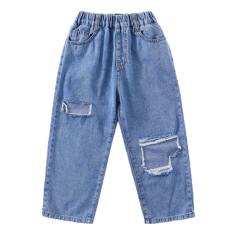 Pantalones vaqueros rasgados para niña adolescente, Jeans de estilo Hip-hop, para niño, pantalones cortos finos medianos y grandes para niño, primavera y otoño