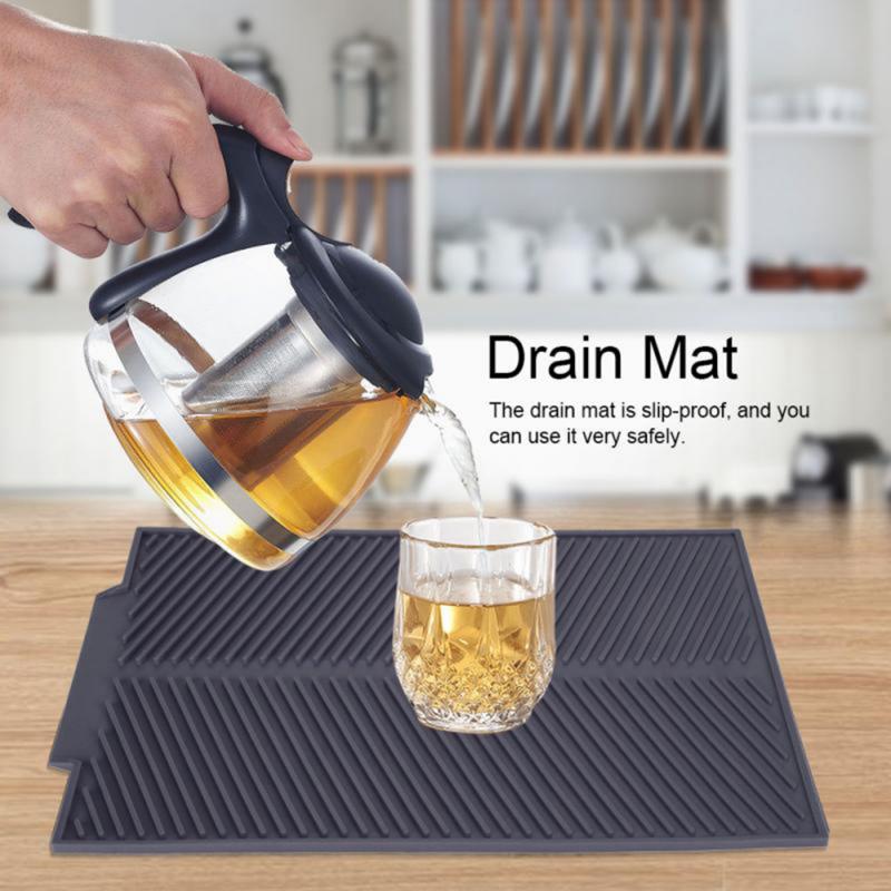 US-Silicone Dish Draining Mat Drainer Kitchen Pans Wash Up Tray Drying Board Mat