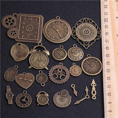 10 Uds. De colgante Vintage de Metal, aleación de Zinc, dos relojes mezclados, abalorios de reloj Steampunk para fabricación de joyas Diy: Antique Bronze