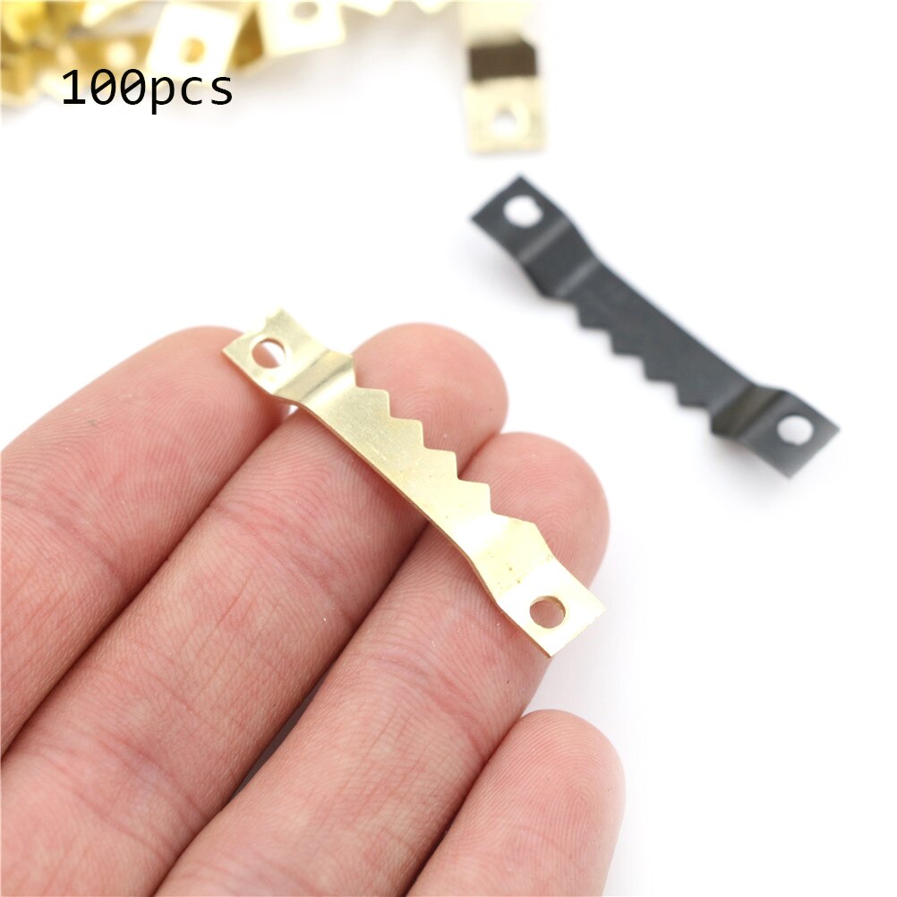 Unids/lote DE GANCHOS PARA cuadro de diente de sierra de color negro y plateado dorado, colgador colgante para pared de fotos, cuadro con imagen de espejo, ganchos para dientes de sierra con tornillos, 100