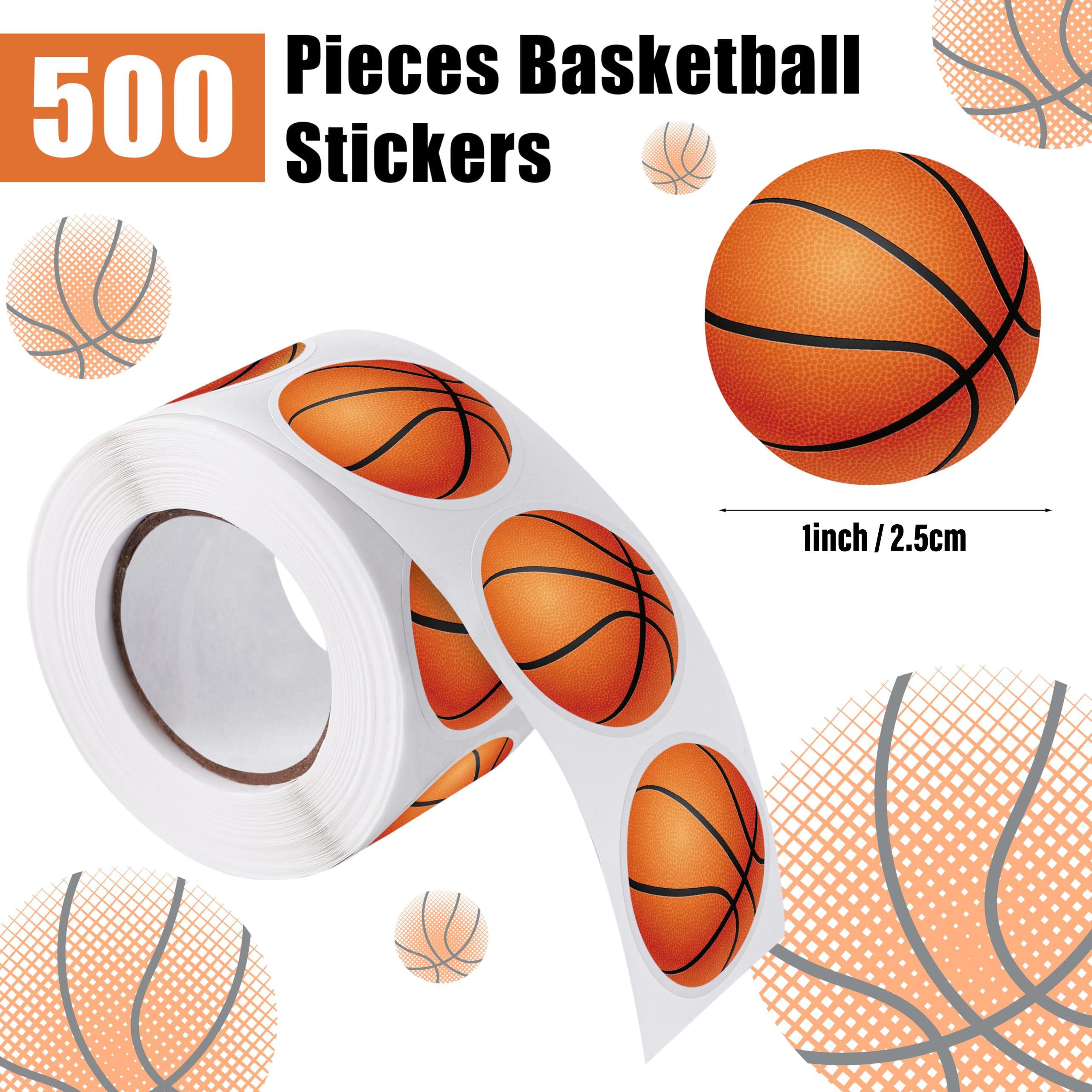 500 Pieces Basketball Stickers Self-Adhesive Sports Ball Labels Roll For Basketball Theme Party Decor Birthday Party Supplies: Beige