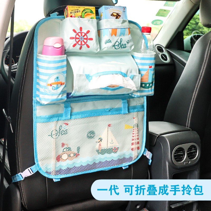 Multifunktionel bilsæde bageste ryg opbevaringsbag bagsæde hængende tasker polyester bil opbevaringsboks sikkerhedssæde arrangør forsyninger: 4