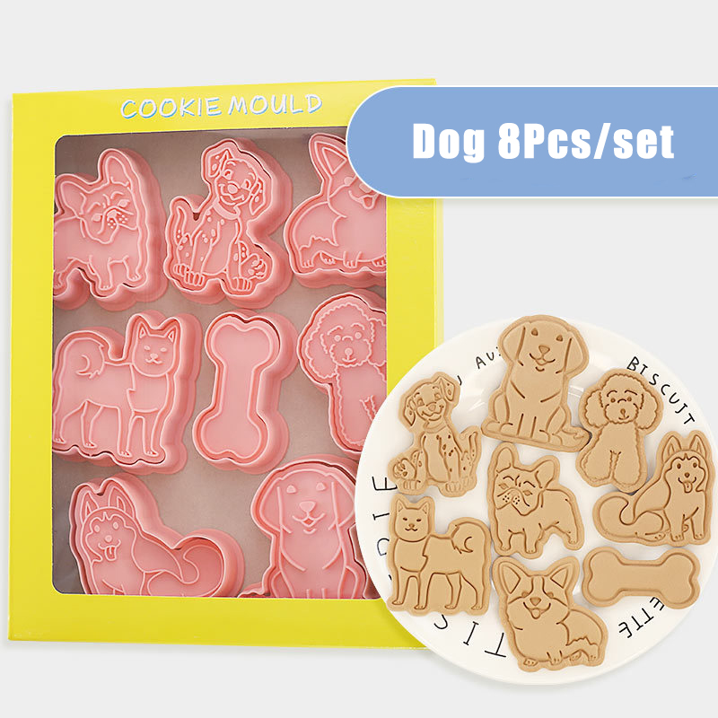 Molde de galletas Corgi 3D, dibujo animado en forma de perro, glaseado de azúcar, galleta en relieve, sándwich de fruta, galleta, Fondant, prensa, molde para hornear: C-8pcs set