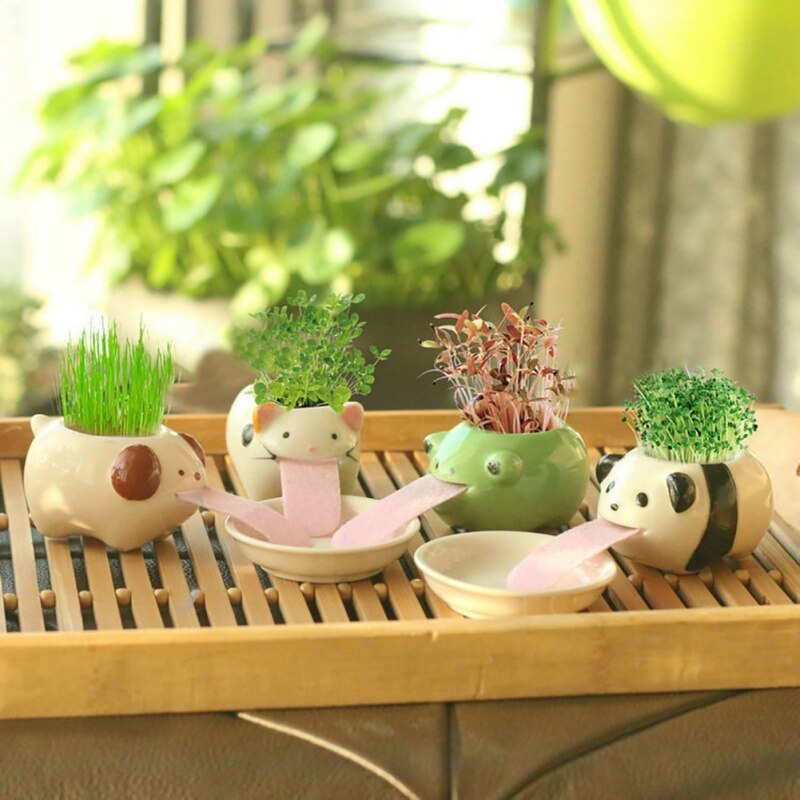 Automatische Watering Bloempot Tong Leuke Dier Bloempot Keramische Indoor Bureau Bloempot-Panda Home Decoratie