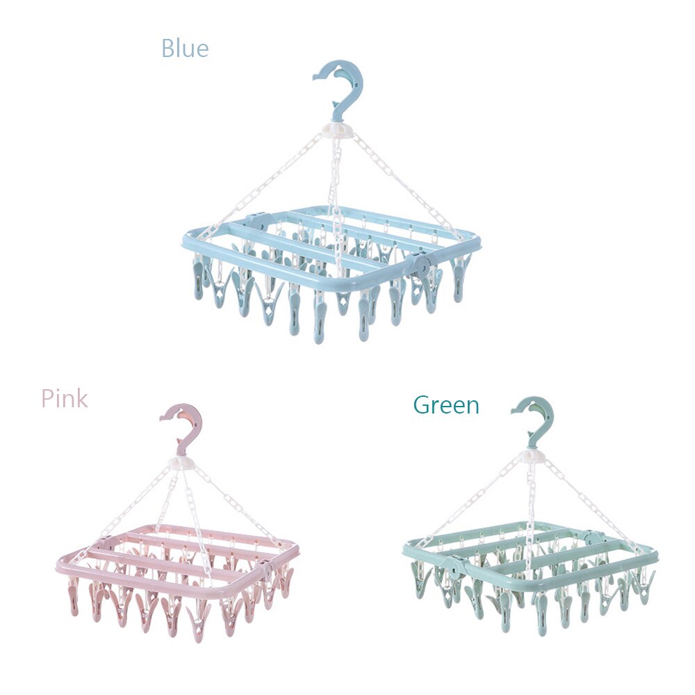 Colgador de ropa de lavandería cuadrado a prueba de viento, calcetines de plástico, guantes, perchero colgante para ropa interior, tendedero 32, perchas de secado al aire libre