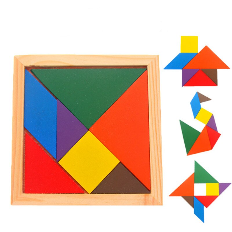 Houten tangram puzzel van 7 stukjes, kleurrijk vierkant, iq-spel, hersenkraker, intelligent educatief speelgoed voor kinderen