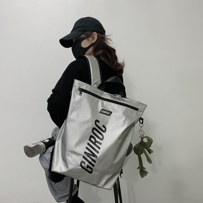 Unisex Backpack Student Schoolbag Waterproof Reflective Stripe Teenaget Large Purse Fashionable Stylish Stylish: Silver