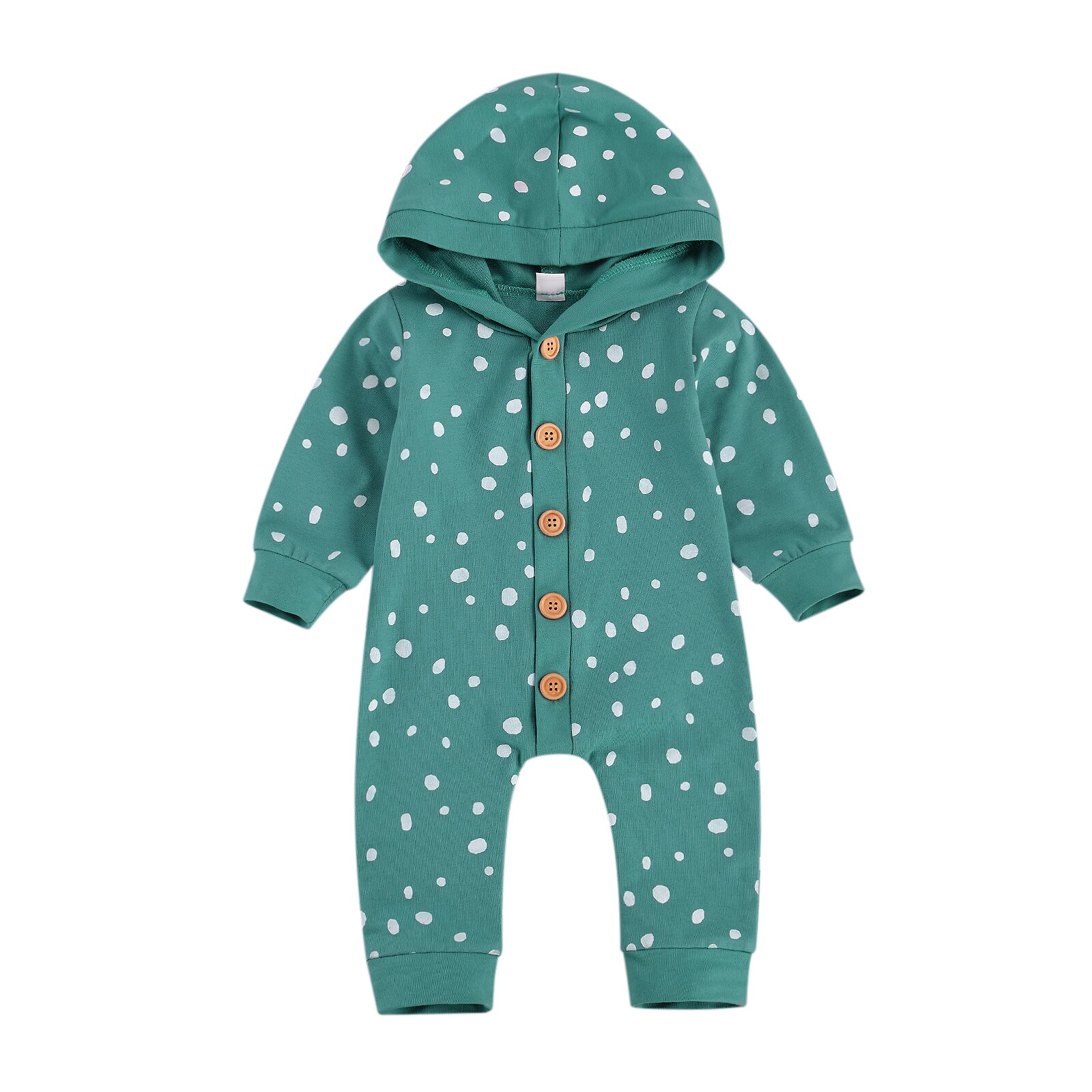 2020 nova queda outono 0-24m da criança do bebê menina menino pontos imprimir único breasted com capuz macacão manga longa botão para baixo macacão: A / 18 m