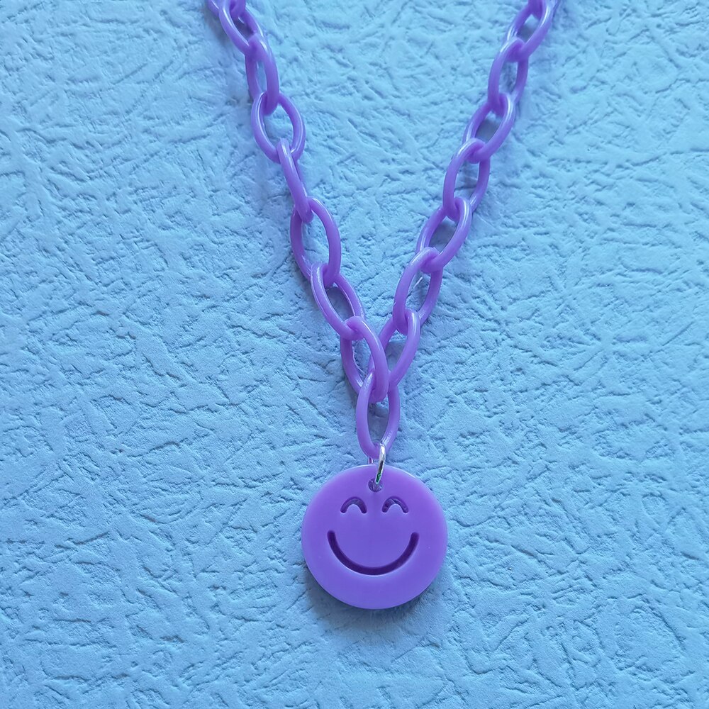 ZX collana con ciondolo a forma di faccia rotonda Color caramella per donna collana con catena in resina geometrica dichiarazione gioielli all&#39;ingrosso INS: purple