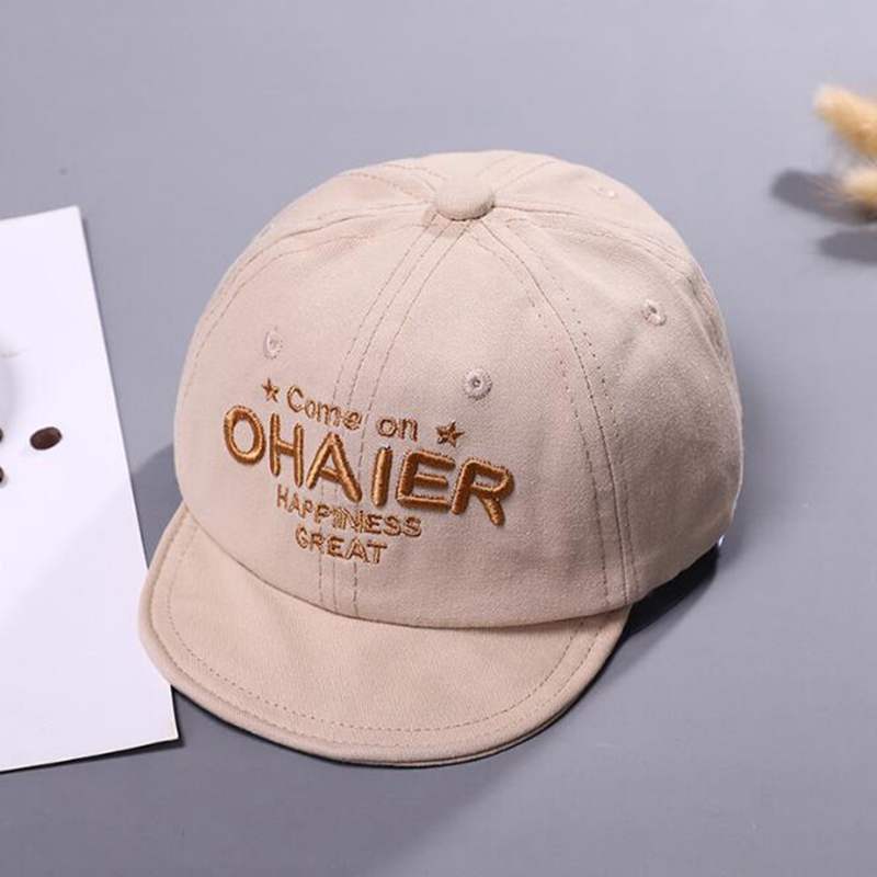 Cute Children Baseball Cap Letter Embroiderey Baby Cap Solid Color Cotton Adjustable Kids Boys Girls Sun Hat: beige