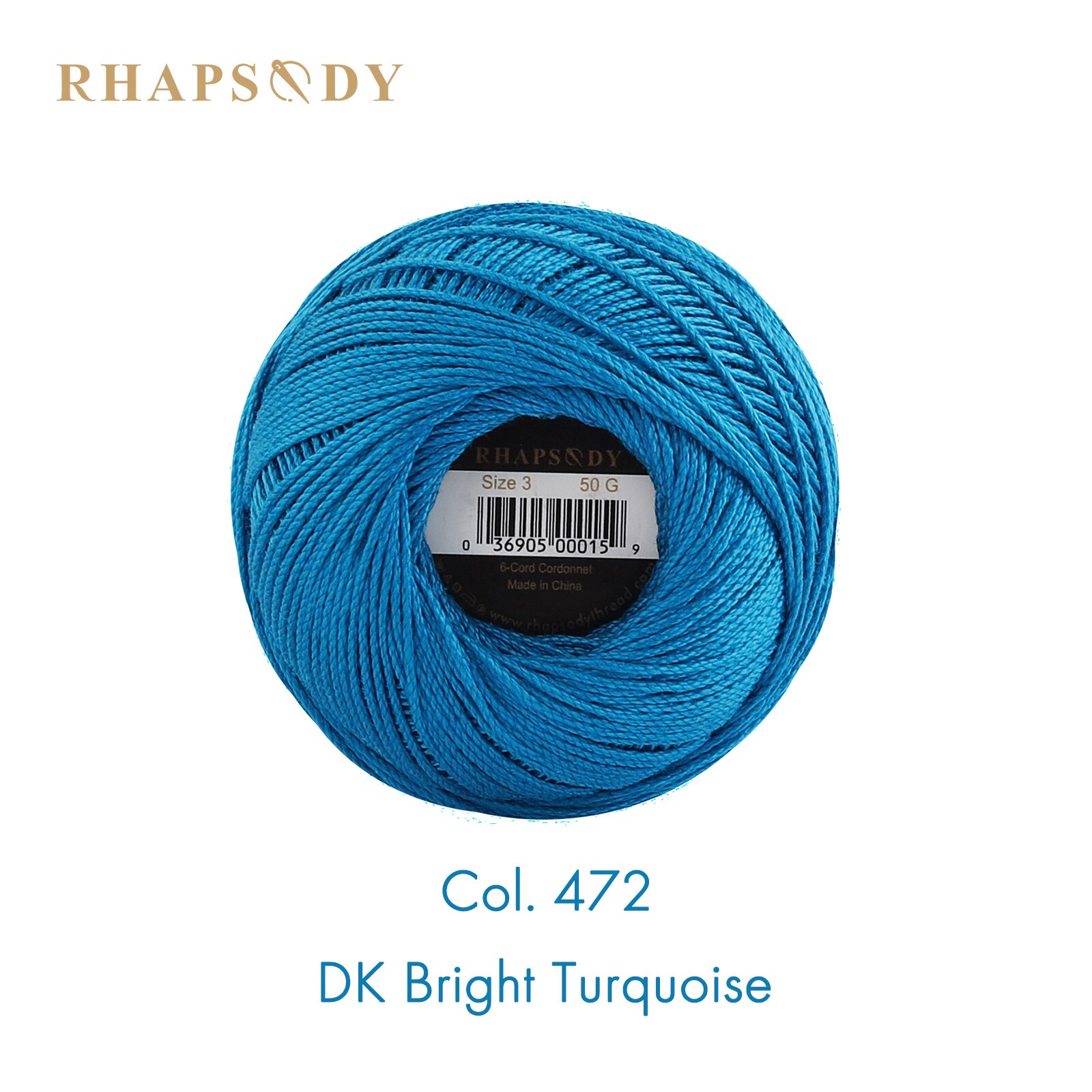 Rhapsody-Hilo de ganchillo egipcio tamaño 3, algodón perlado, colores variados, bricolaje, costura, doble mercerizado, 50g120Yds: 472 DK Turquoise