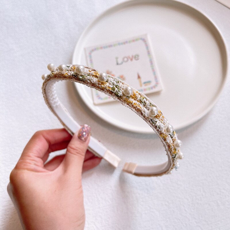 Zoete Parel Haarbanden Voor Meisjes Antislip Dunne Hoofdbanden Met Tanden Kinderen Hoofd Hoepel Dagelijks Crown Hoofddeksels Accessoires: YELLOW