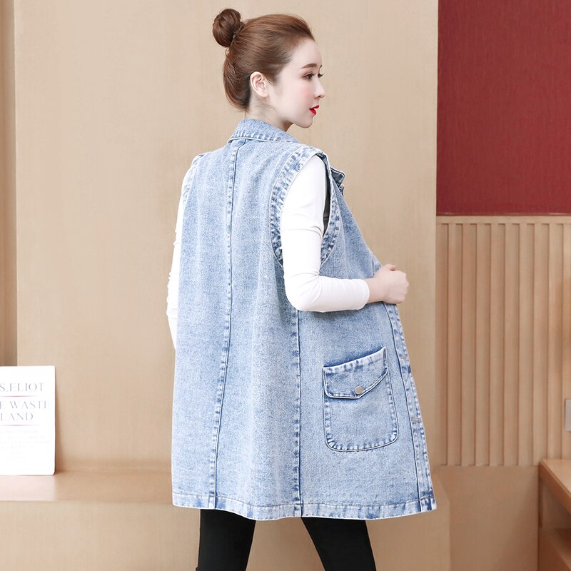 Chaleco Denim Mujer Patchwork chaquetas abrigo largo Jeans chaqueta Casual Tops ropa chaquetas Casaco mujer de talla grande