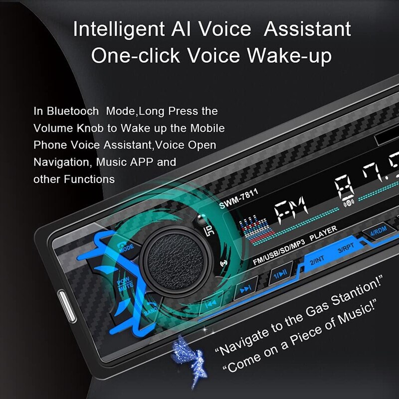 Single Din Car Stereo With Voice Control, FM Radio System,Bluetooth Handfree Calling,Daul USB Fast Charging,Mp3 Player