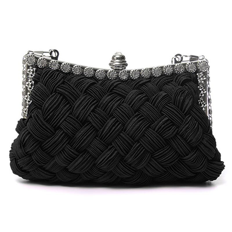 Satin Crystal Knitted Clutch Women Charm Handbag Party Accessories bolsa feminina 30: Black