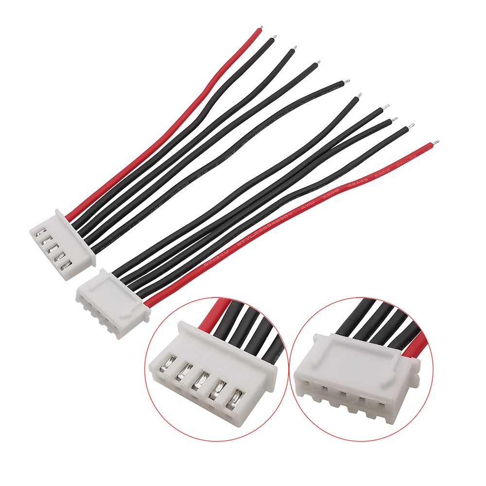 Conector JST XH de 5/10 piezas, 1S, 2S, 3S, 4S, 5S, 6S, 7S, cargador de batería LiPo, Cable balanceador de 10cm, 15cm, 20cm, cables de silicona 22AWG: 4S 5Pin / 5Pcs / 10CM