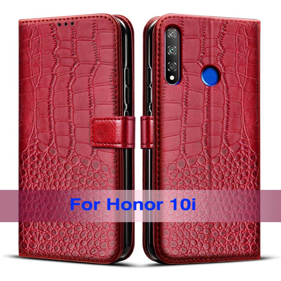 Coque de téléphone à rabat en cuir, 6.21 pouces, étui en silicone pour Huawei Honor 10i 10i: Red