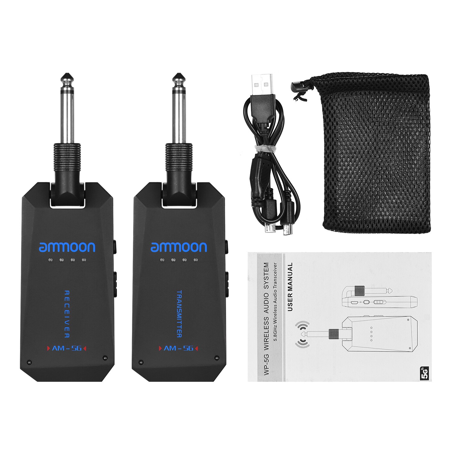 ammoon AM-5G Wireless 5.8G Guitar System Audio Transmitter and Receiver ISM Band for Electric Bass Guitars Amplifier Tools