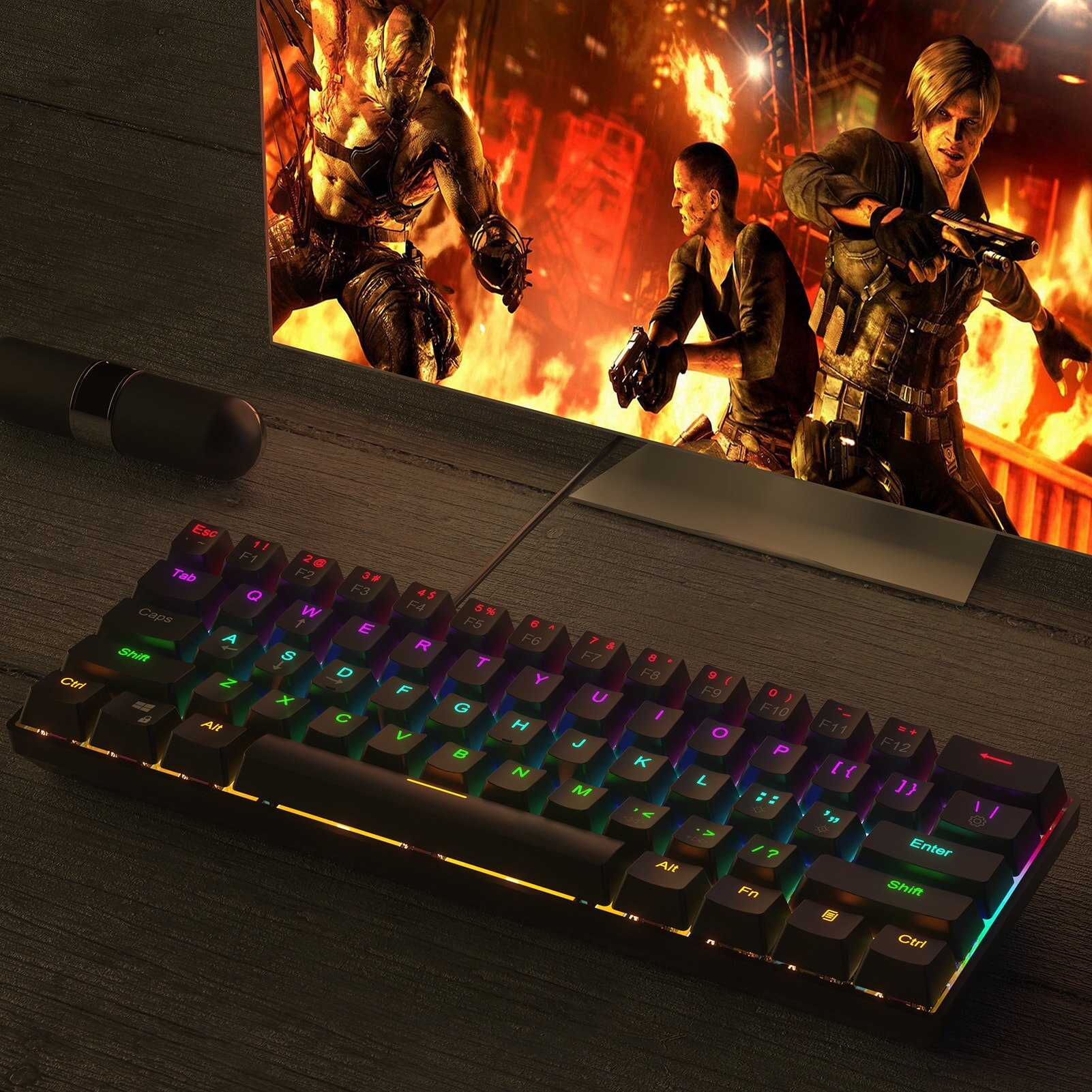 RGB Backlit Gaming Keyboard USB Wired Keybord Gamer MultiMedia Keyboard 61 Keys Mechanical Game For PC Computer Notebook Laptop