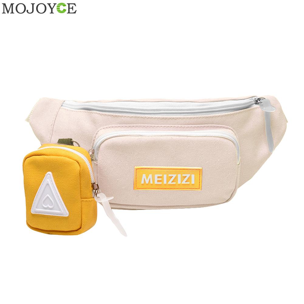 Classic Texture Female Festival Canvas Waist Bag Women Hit Color Zipper Sport Street Chest Belt Pouch