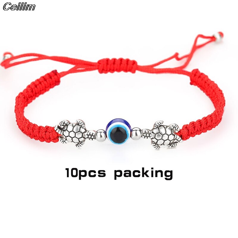 Pulsera de cordel rojo con 7 nudos, 10 Uds., hecha a mano, protección para ojos, amuleto de la buena suerte para el éxito, amistad de la pareja: 10pcs style j