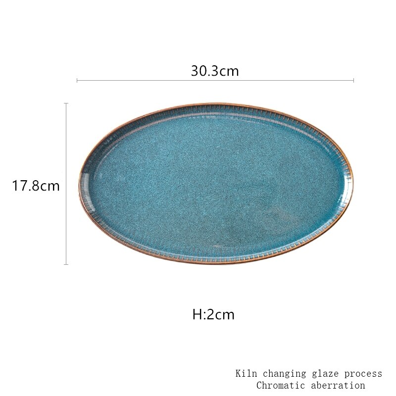 Home green glazed ceramic tableware Blue Retro home kitchenware big dish soup set: black