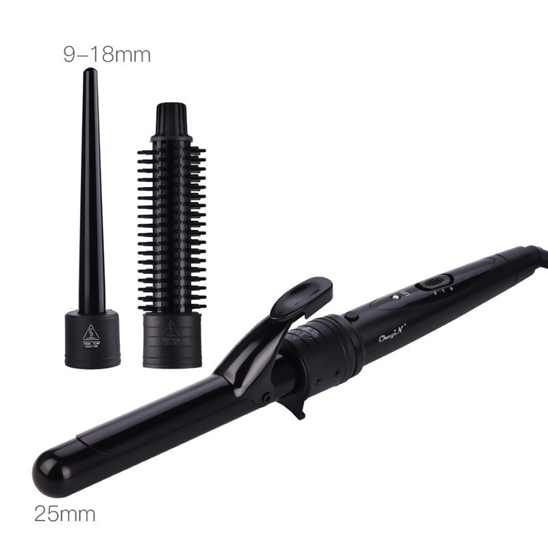 3 In 1 Temperature Control Styling Tools Ceramic Cone Hair Curling Iron Tong Electric Hair Curler Roller Curling Wand Waver 3536: Brown