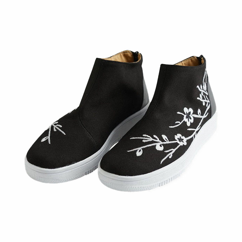 Zapatillas de lona sin cordones para hombre, zapatos planos Kungfu Tai Chi, flor de ciruela bordada, con cierre de cremallera, cómodos, informales