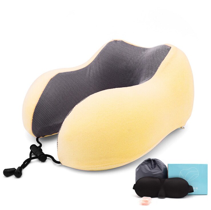 U-Vorm Magnetische Hoofdsteun 30x28 cm Nekkussen Memory Foam Filler Met Eyemask Oordopje Travel Office Auto omhelzing Cervicale Kussen: Yellow