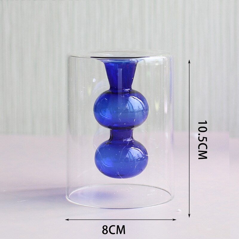 Suporte de vela nordic decoração para casa vaso de mesa acessórios de decoração de casamento castiçal de vidro vaso azul recipiente de vidro: H