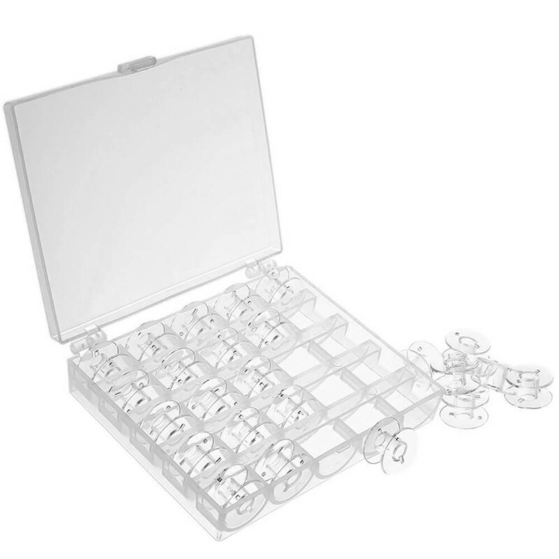 25 Pcs Plastic Sewing Machine Bobbins with Case and Measuring Tape for Brother Singer Babylock Janome Kenmore