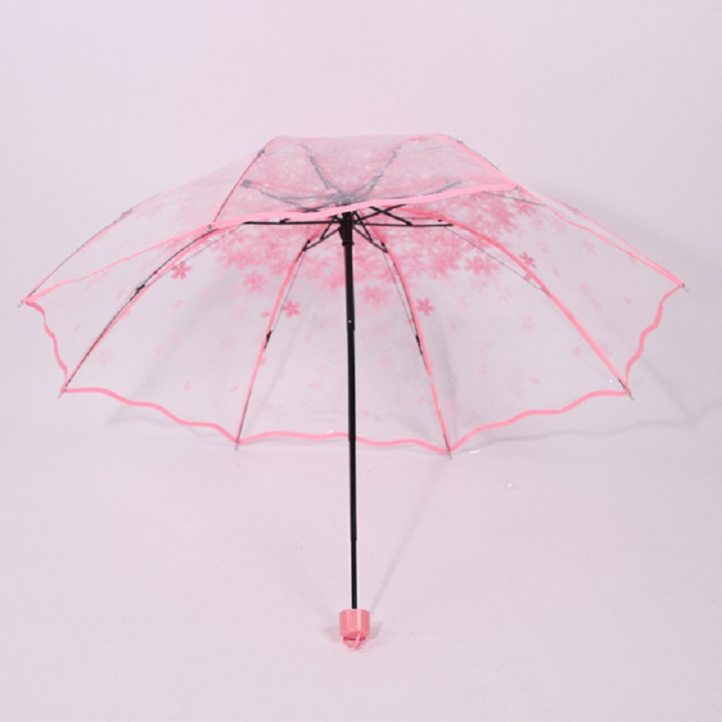 Sakura Transparante Paraplu Voor Beschermen Tegen Wind Regen Clear Sakura 3 Fold Paraplu Clear Veld Huishouden Regenkleding