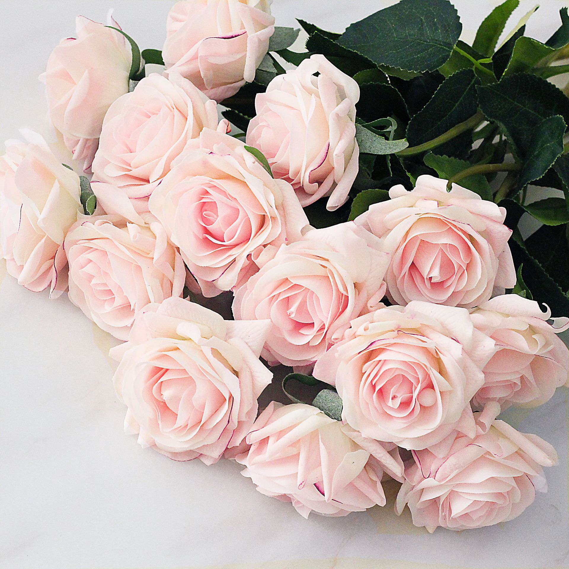 15 Stks/partij Kunstbloemen Decor Rose Latex Bloem Woondecoratie Real Touch Rose Bruiloft Bruidsboeket Bloem: Milk pink