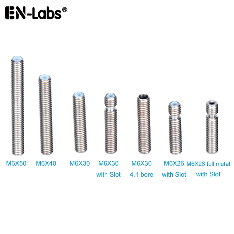 MK8 MK9 Throat 1.75mm Filament Stainless Steel Nozzles Throat M6 40mm 50mm 30mm Metal /Teflon / Bore 4.1mm for Extruder End
