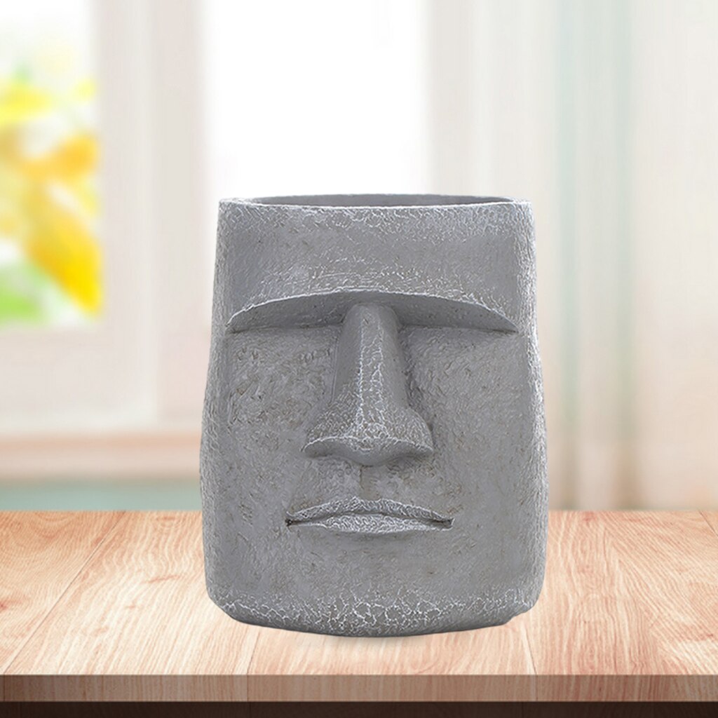 1PC Easter Island Statue Decor Retro Style Massive Megalith Ahu Akivi Monolith Moai Head Sculpture for Bedroom Ornaments: Gray G