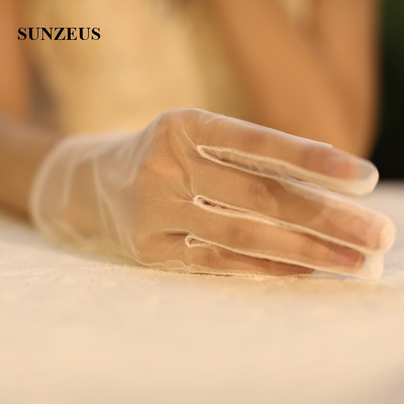 Sheer Tulle Bridal Gloves Short Length Finger Wedding Gloves Simple bruids handschoenen SFG03