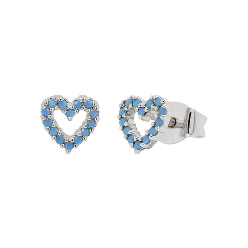 ROXI Nette Blau Türkis Stein Kleine Herz Stud Ohrringe für Frauen Hochzeit Ohrringe Ungewöhnliche 925 Sterling Silber Piercing Schmuck: white gold
