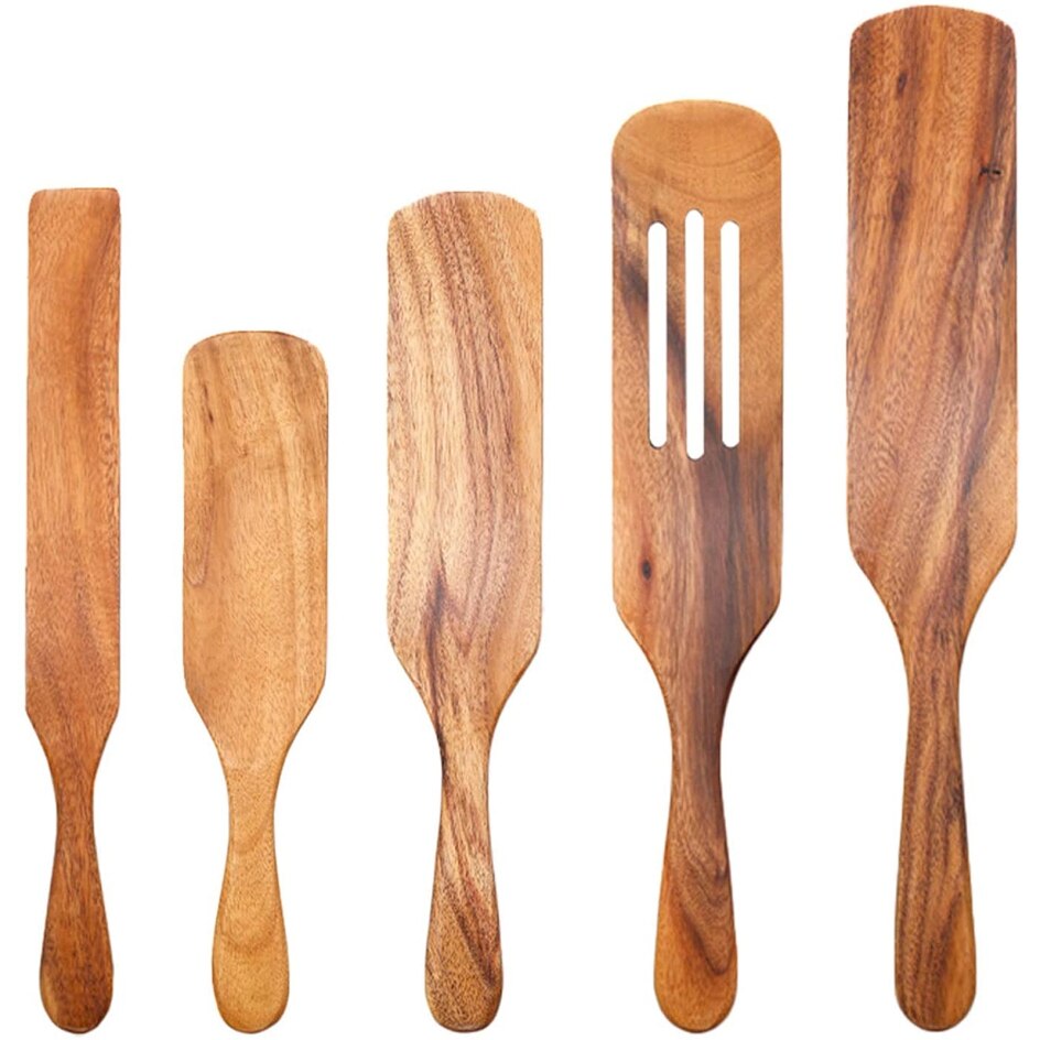 Wooden Kitchen Utensil Set, Kitchen Sets Non-Stick Wooden Cooking Utensils Spatula Slotted Spurtle Spatula Sets Wood Cookware