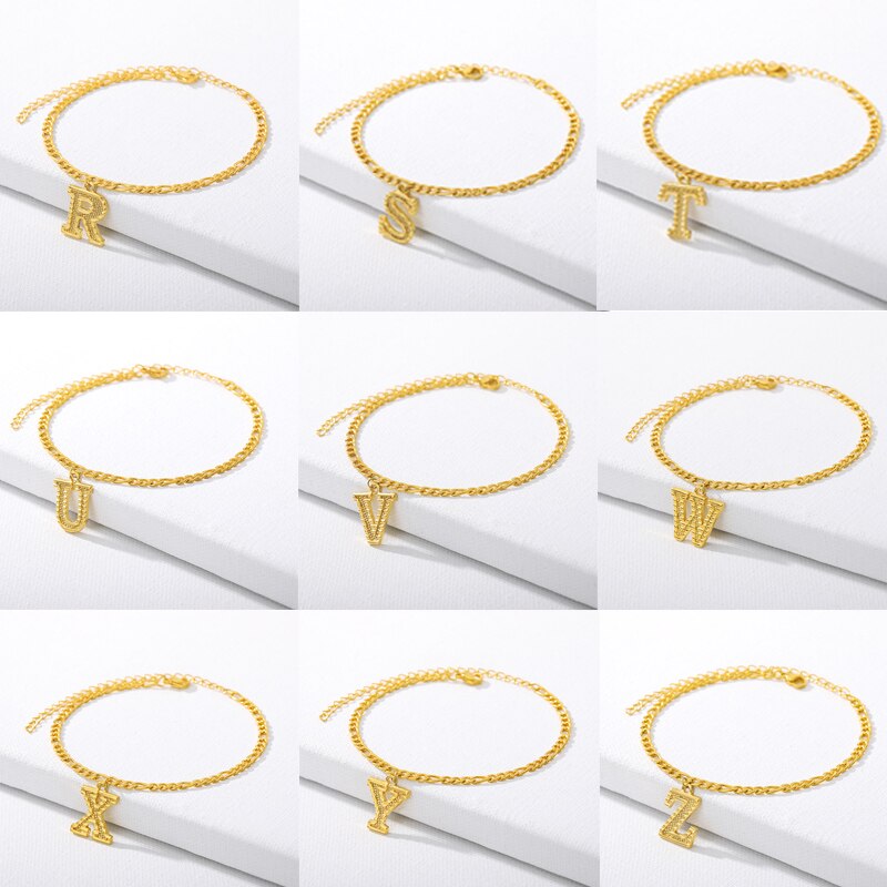Gothic A-Z Initial knapp Fußkettchen für Frauen Alphabet Knöchel Armbinde Edelstahl Kubanischen Verknüpfung Fußkettchen Fuß Bein Kette Boho Schmuck: R-Z Buchstabe Anmerkung