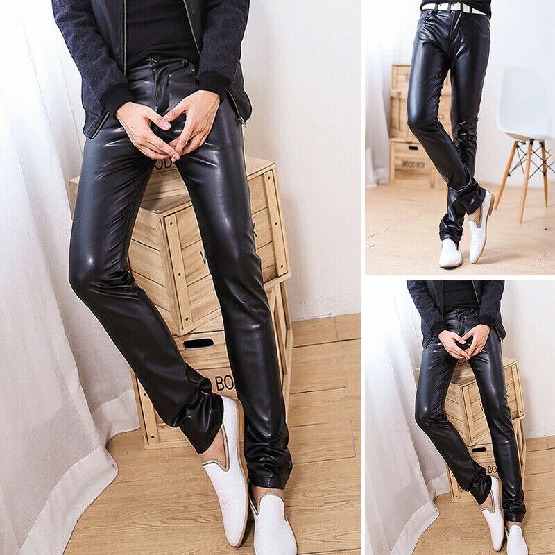 Pantalones pitillo ajustados para motorista, de cuero negro, Punk, informales, cálidos, para primavera y otoño