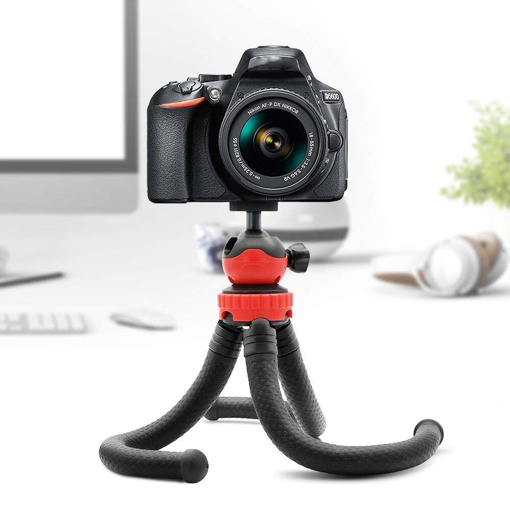 Fleksibelt kuglehovedstativ til iphone, android telefon, gopro, dslr kamera og mere, inkluderet universal smartphone klemme og go pro