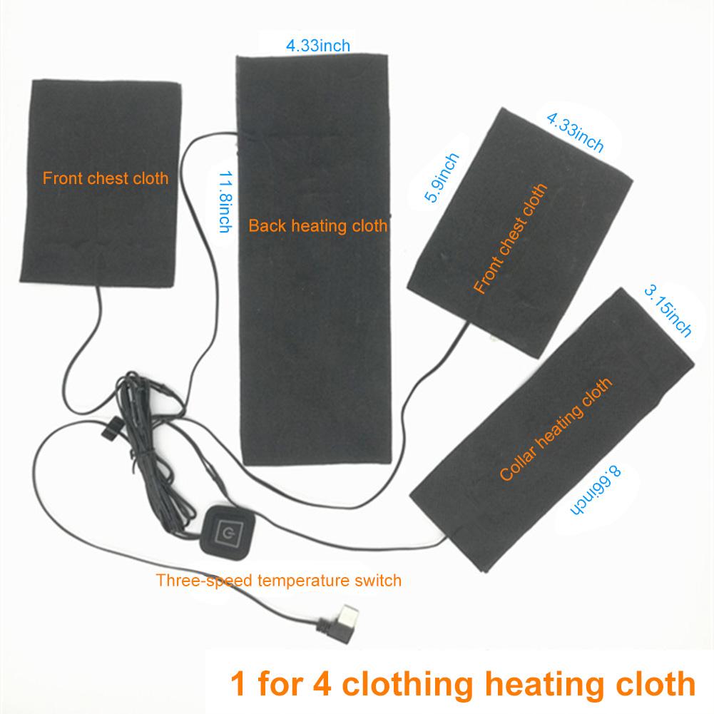Usb opladet tøj varmepude 5v kulfiber varmepude elektrisk varmelag 4 puder varmepude til vest jakke