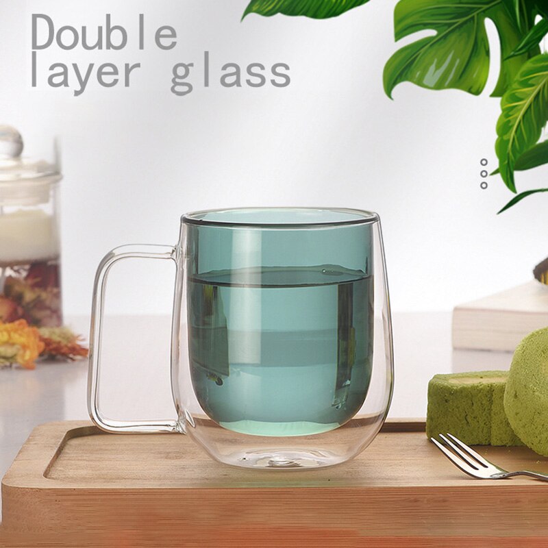 Vaso de agua de vidrio de borosilicato, vaso de agua de doble capa , taza de café Retro multicolor con Mango/200ml