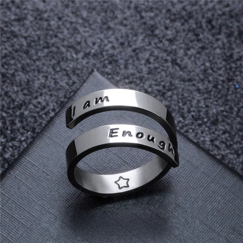 "I Am Enough" Classic Engraved Rings Spiral Wrap Twist Adjustable Ring Ring Jewelry Inspiration Jewelry for Women
