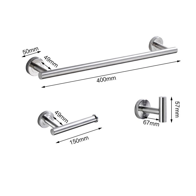 3-Pieces SUS304 Stainless Steel Bath Accessories Kit, Bathroom Hardware Set Towel Bar, Toilet Paper Holder, Robe Clothes Hook