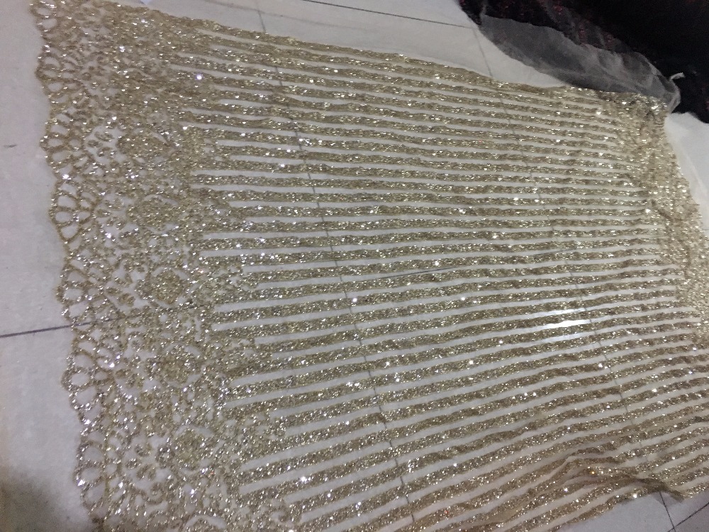 Guld farve fransk tyl blonde stof afrikanske pailletter net limet glitter stof til kvinde brudekjole bzl -95125