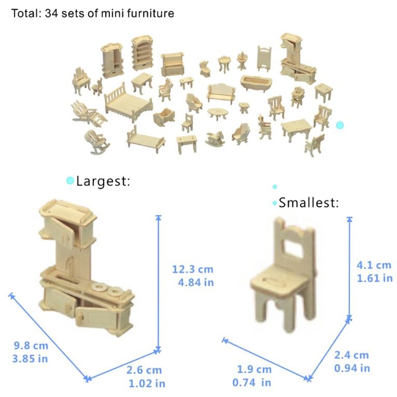 Miniature 1:12 Dollhouse Furniture for Dolls,Mini 3D Wooden Puzzle DIY Building Model Toys for Children