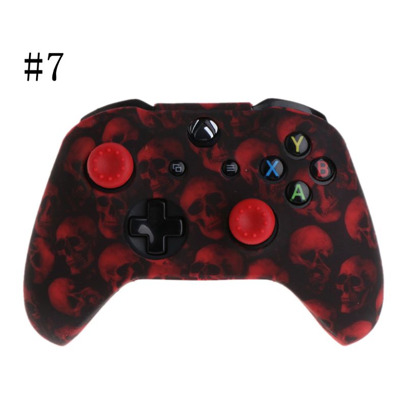 Schedel Patroon Siliconen Gamepad Cover + 2 Joystick Caps Voor Xbox One X S Controller: 7